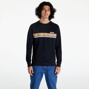 ´Pánské pyžamo Hugo Boss Cotton-Terry Loungewear Sweatshirt with Logo and Stripes Černá