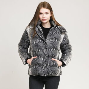 Dámská zimní bunda Urban Classics Ladies AOP Hooded Puffer Jacket tmavě šedá / krémová