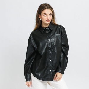 Podzimní bunda Urban Classics Ladies Faux Leather Overshirt Black
