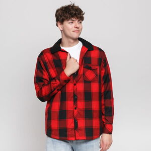 Podzimní bunda Urban Classics Sherpa Lined Shirt Jacket červená / černá